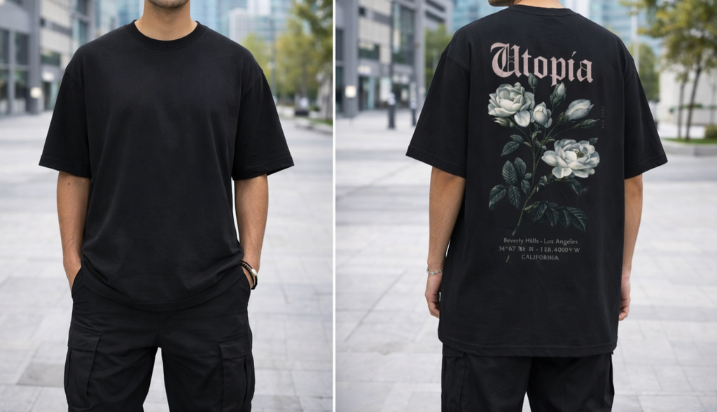 SFWORKS Utopia Rose Back Print Oversized T-Shirt (Unisex Cotton Streetwear Tee)
